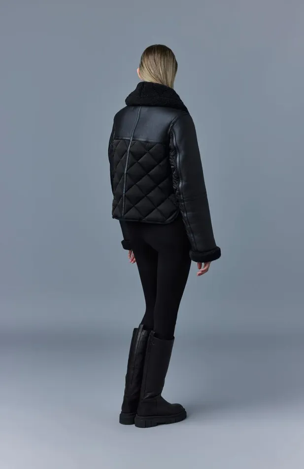 Leather Jackets Women Mackage TULIP Quilted Sheepskin Jacket With Shearling Trim Black