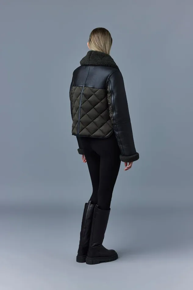 Leather Jackets Women Mackage TULIP Quilted Sheepskin Jacket With Shearling Trim Black