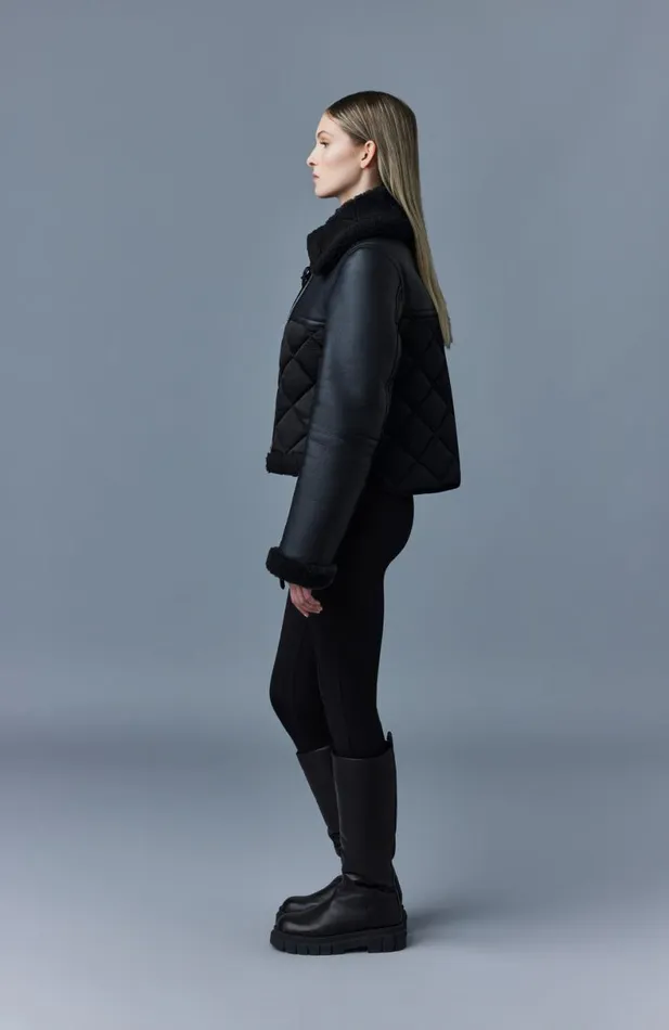 Leather Jackets Women Mackage TULIP Quilted Sheepskin Jacket With Shearling Trim Black