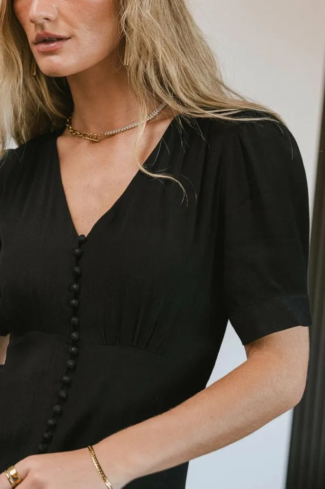 Lia Button Detail Dress In Black Black Women Bohme Dresses