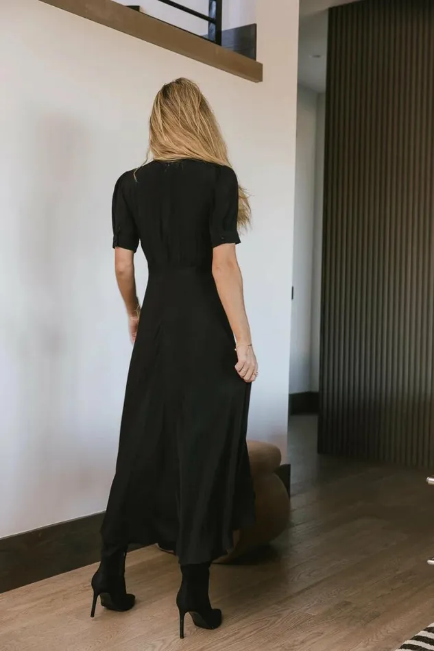 Lia Button Detail Dress In Black Black Women Bohme Dresses