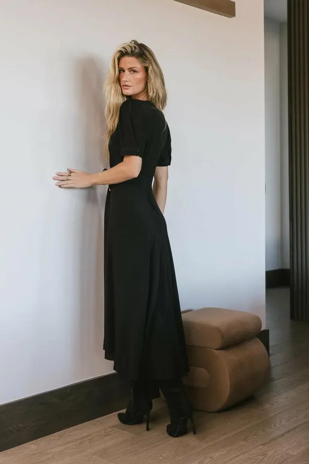 Lia Button Detail Dress In Black Black Women Bohme Dresses