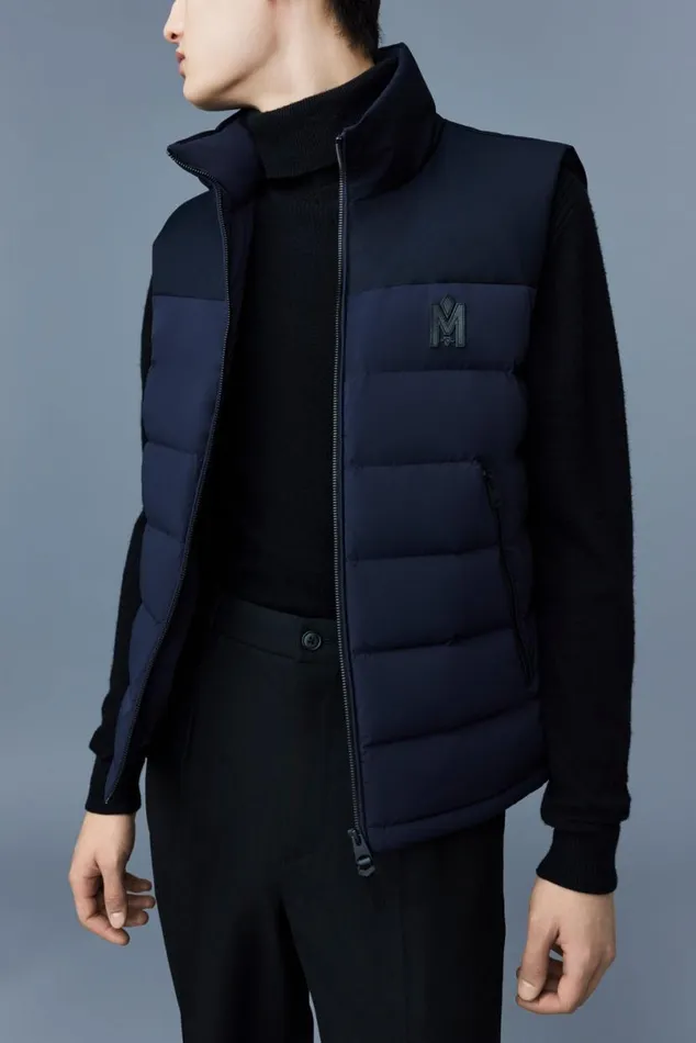Light Down Jackets Men Mackage BOBBIE Agile360 Stretch Light Down Vest With Stand Collar Black
