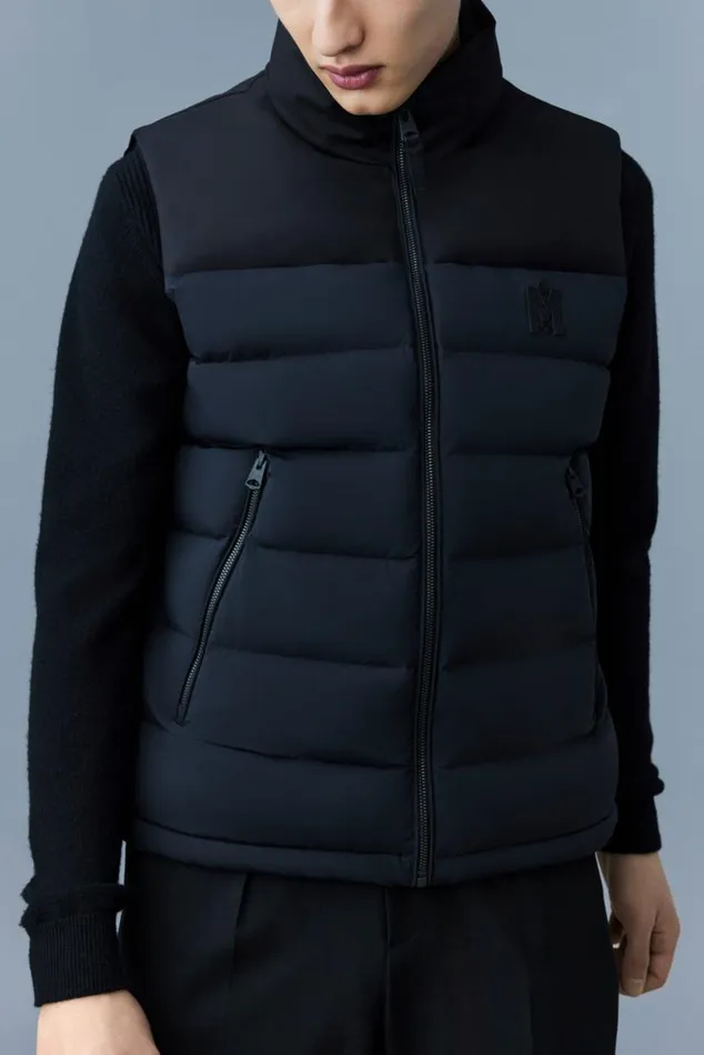 Light Down Jackets Men Mackage BOBBIE Agile360 Stretch Light Down Vest With Stand Collar Black