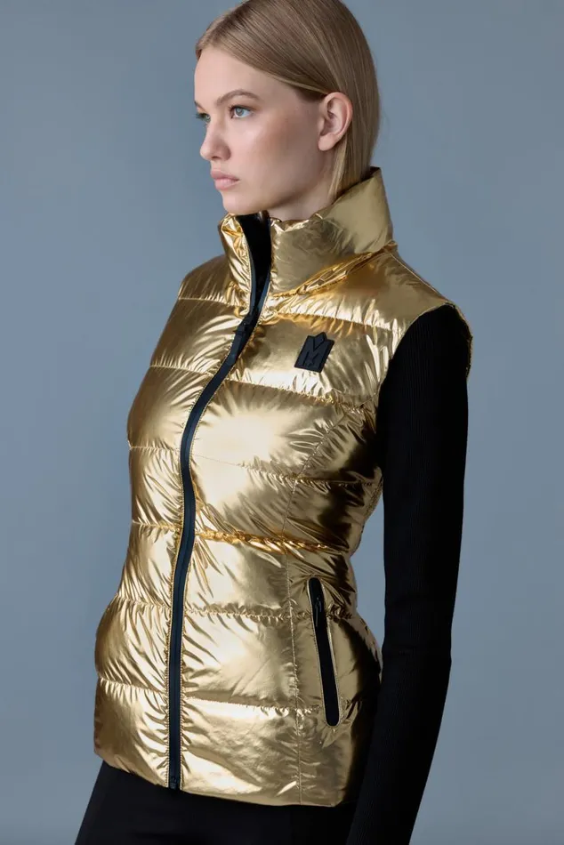 Light Down Jackets Women Mackage GISELAM Metallic Laminate Light Down Vest Gold Light Down Jackets Women Mackage GISELAM Metallic Laminate Light Down Vest Gold