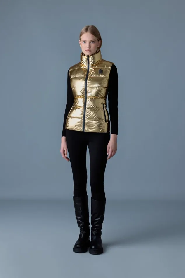 Light Down Jackets Women Mackage GISELAM Metallic Laminate Light Down Vest Gold Light Down Jackets Women Mackage GISELAM Metallic Laminate Light Down Vest Gold