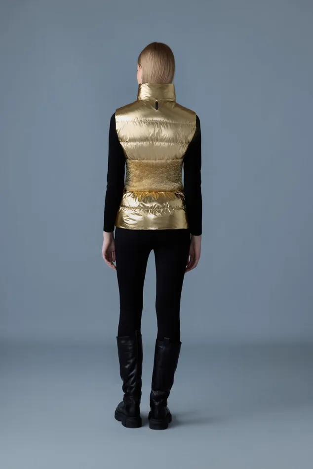Light Down Jackets Women Mackage GISELAM Metallic Laminate Light Down Vest Gold Light Down Jackets Women Mackage GISELAM Metallic Laminate Light Down Vest Gold