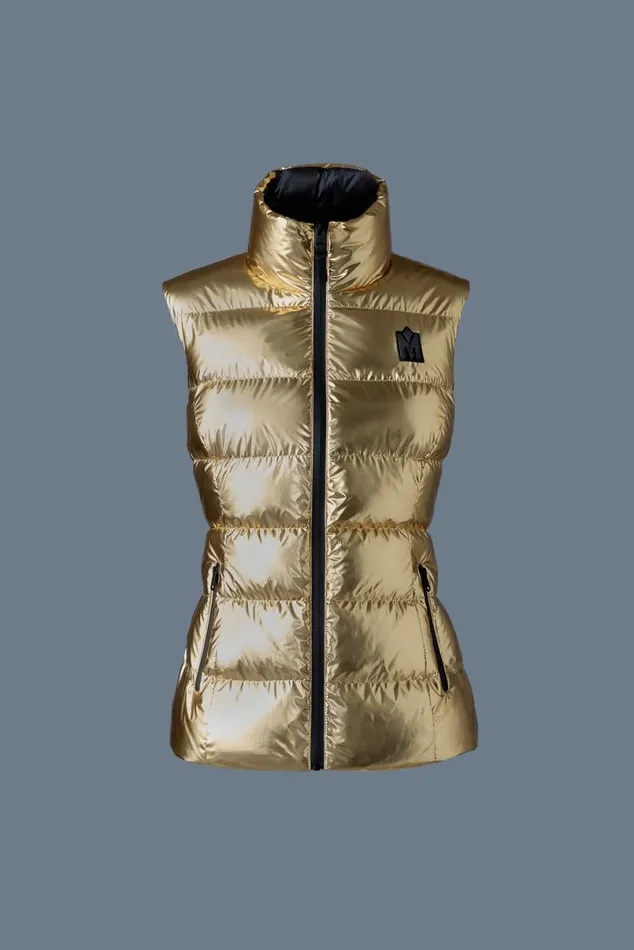 Light Down Jackets Women Mackage GISELAM Metallic Laminate Light Down Vest Gold Light Down Jackets Women Mackage GISELAM Metallic Laminate Light Down Vest Gold