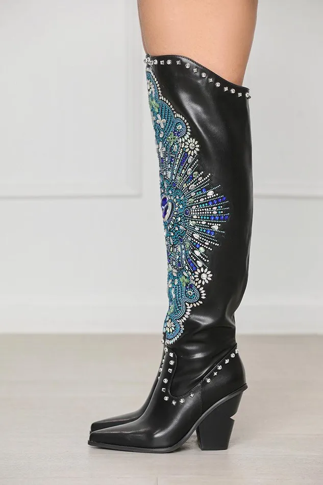 Lilly039s Kloset Boots Women Axel Embellished Boots Black Multi FINAL SALE