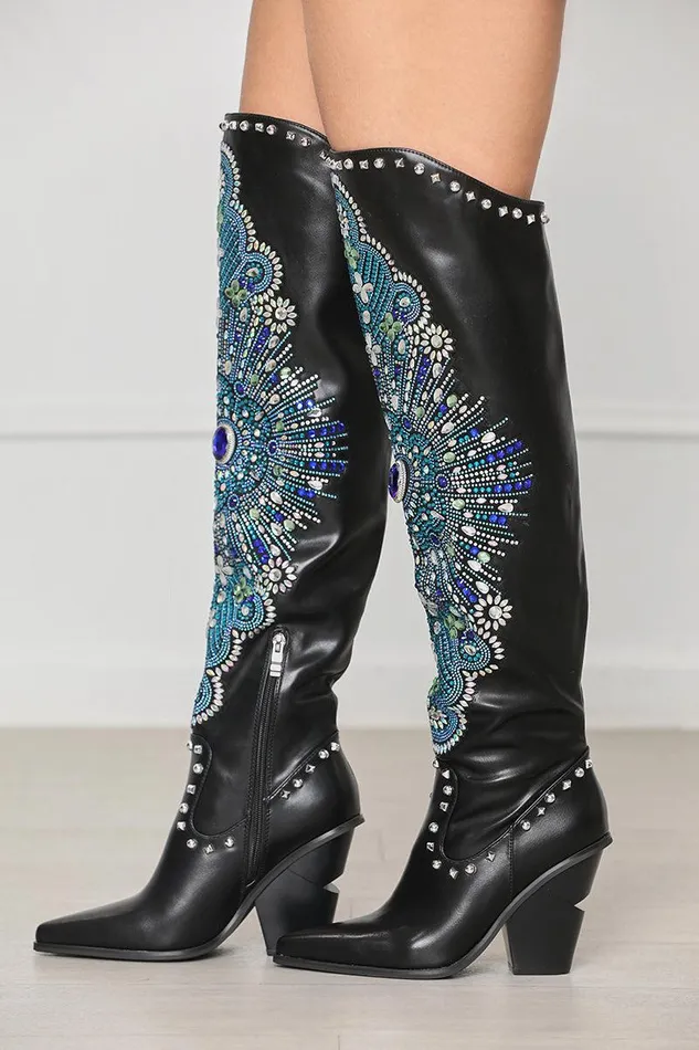 Lilly039s Kloset Boots Women Axel Embellished Boots Black Multi FINAL SALE