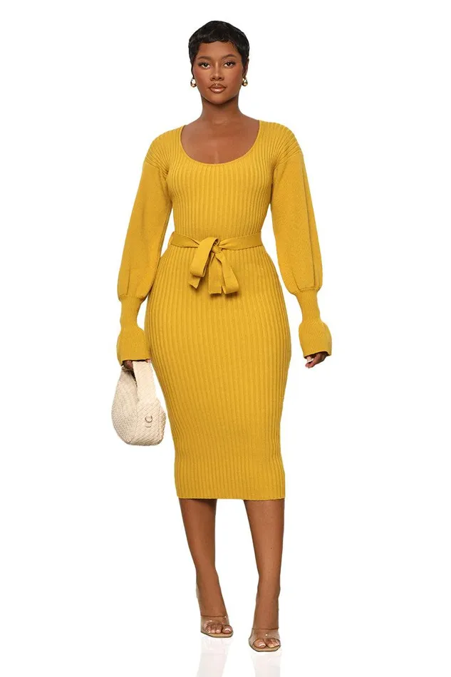 Lilly039s Kloset Dresses Women Scoop Me Away Sweater Dress Mustard FINAL SALE