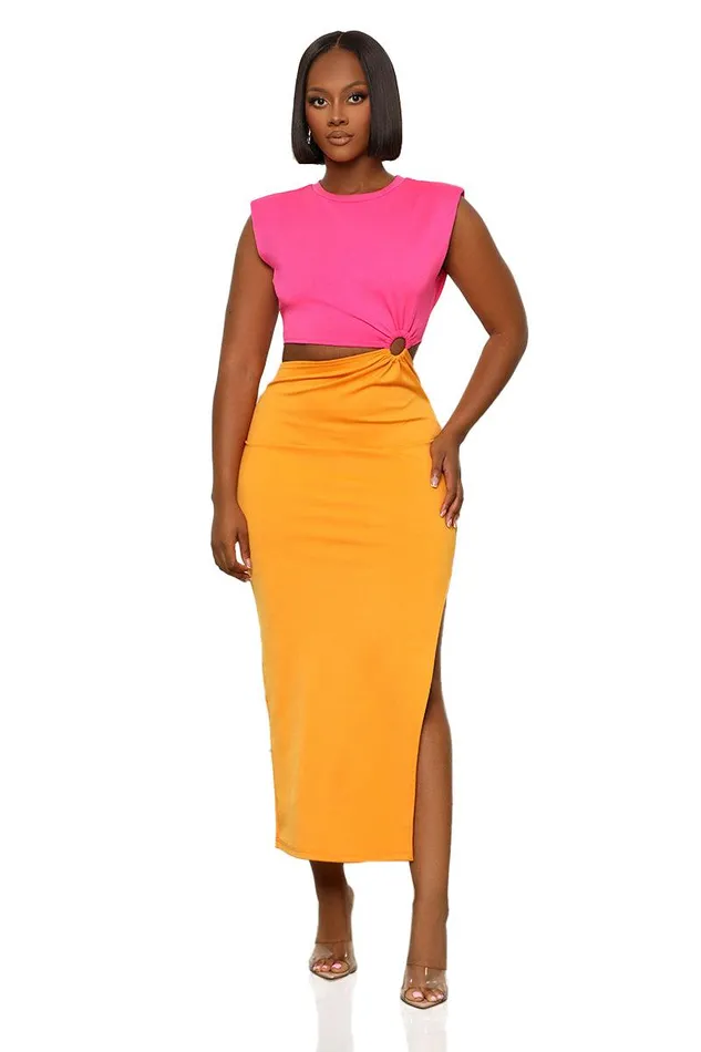 Lilly039s Kloset Dresses Women So Effortless ColorBlock CutOut Dress Orange Multi