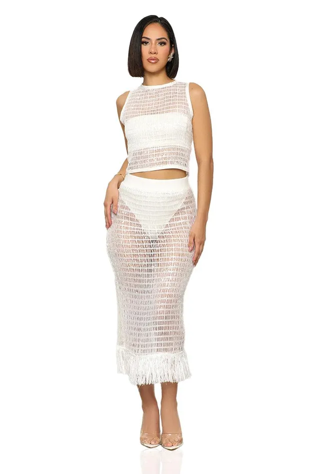 Lilly039s Kloset Sets Women Sparkle Of Night Sequins Cover Up Set White
