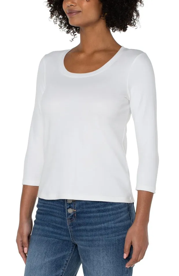 Liverpool Los Angeles 34 SLEEVE SCOOP NECK KNIT TEE White Women TSHIRTS