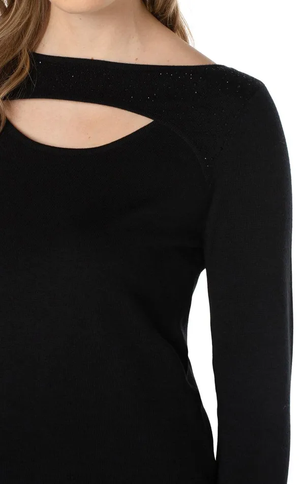 Liverpool Los Angeles 34 SLEEVE SWEATER WITH RHINESTONES Black Women SWEATERS