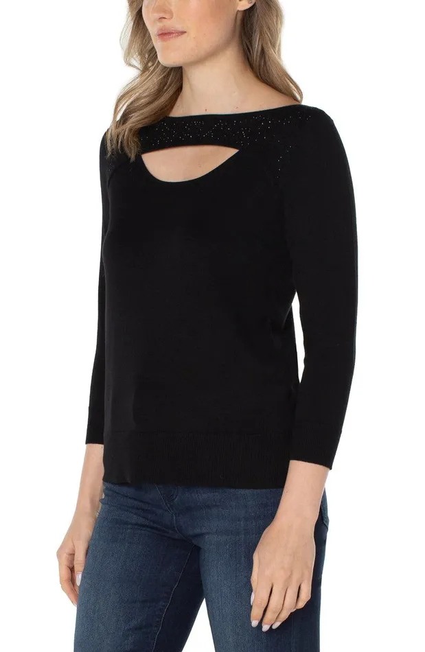 Liverpool Los Angeles 34 SLEEVE SWEATER WITH RHINESTONES Black Women SWEATERS