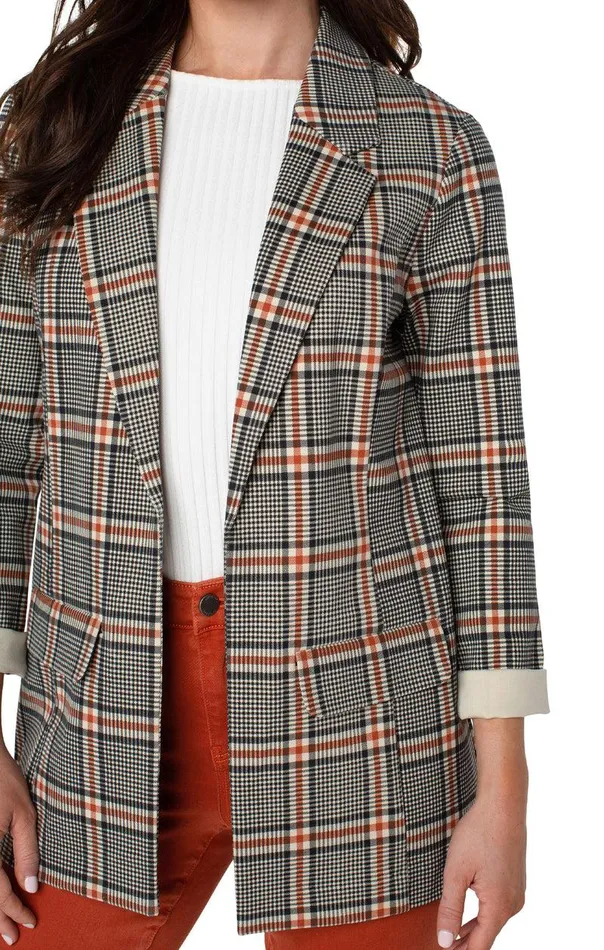 Liverpool Los Angeles BOYFRIEND BLAZER WITH PATTERN Black Cinnamon Tartan Plaid Women BLAZERS