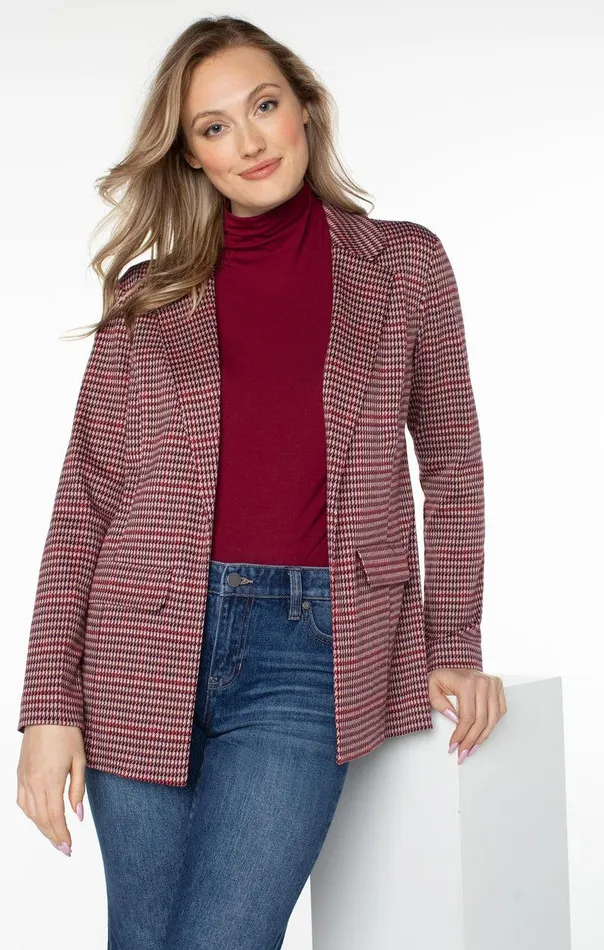 Liverpool Los Angeles BOYFRIEND BLAZER WITH PRINCESS DART PATTERN KNIT Mulberry Multi Houndstooth Women BLAZERS