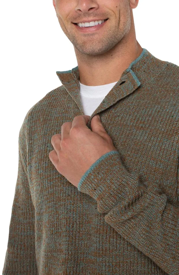 Liverpool Los Angeles BUTTON MOCK NECK SWEATER Caramel Multi Men SWEATERS