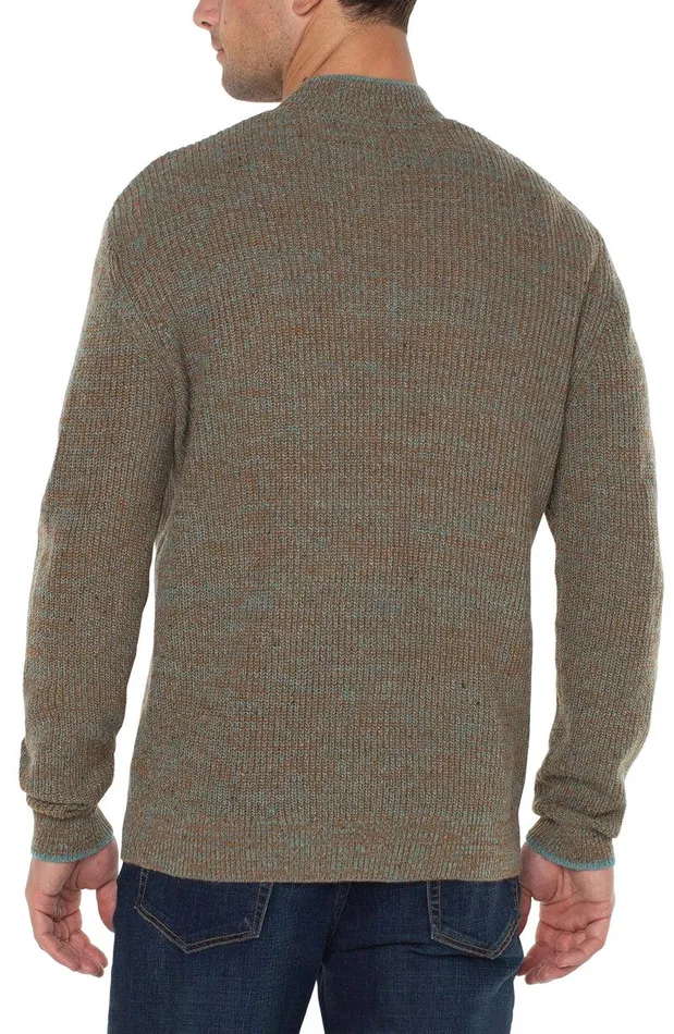 Liverpool Los Angeles BUTTON MOCK NECK SWEATER Caramel Multi Men SWEATERS