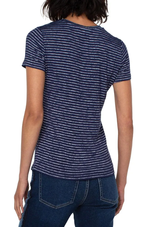 Liverpool Los Angeles CREW NECK TEE True Navy Stripe Women TSHIRTS