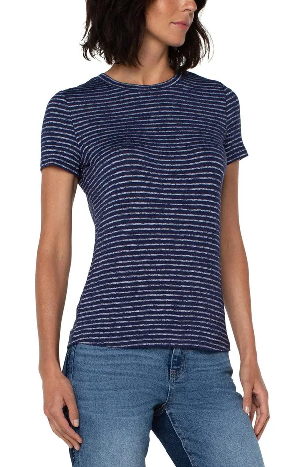 Liverpool Los Angeles CREW NECK TEE True Navy Stripe Women TSHIRTS