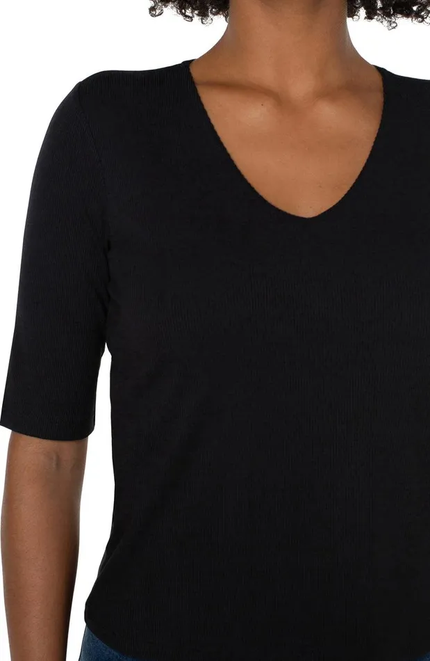 Liverpool Los Angeles DOUBLE LAYER VNECK RIB KNIT TOP Black Women TSHIRTS