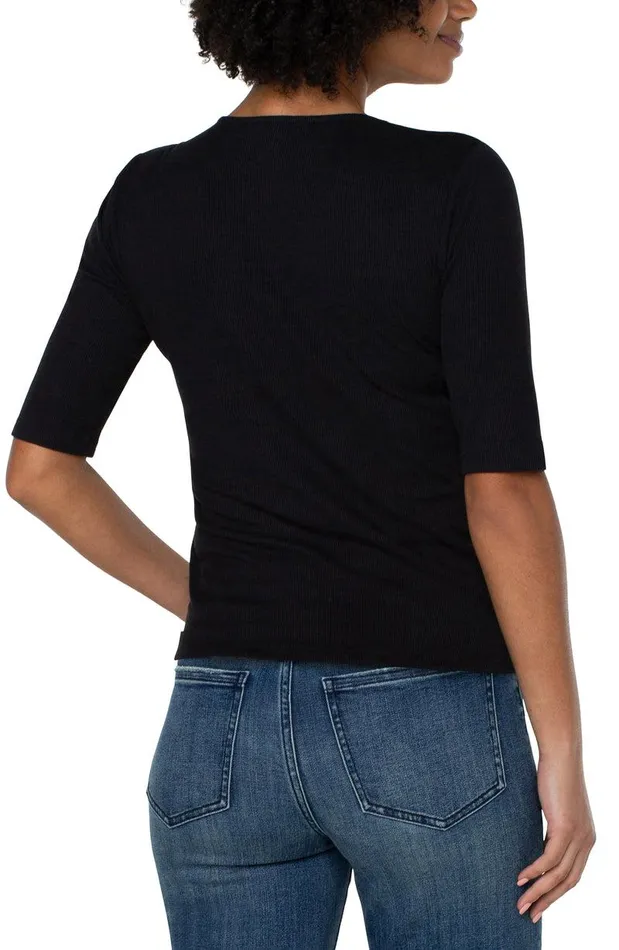 Liverpool Los Angeles DOUBLE LAYER VNECK RIB KNIT TOP Black Women TSHIRTS