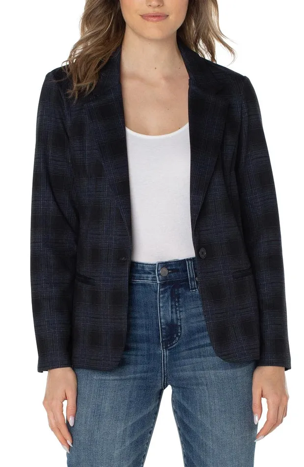 Liverpool Los Angeles FITTED BLAZER Black Dark Slate Tartan Plaid Women BLAZERS