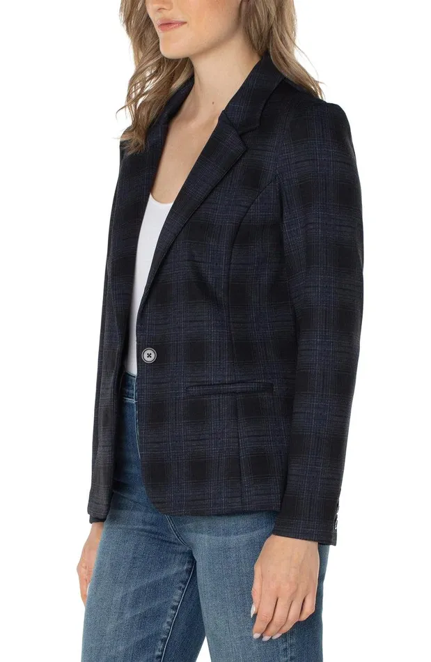 Liverpool Los Angeles FITTED BLAZER Black Dark Slate Tartan Plaid Women BLAZERS