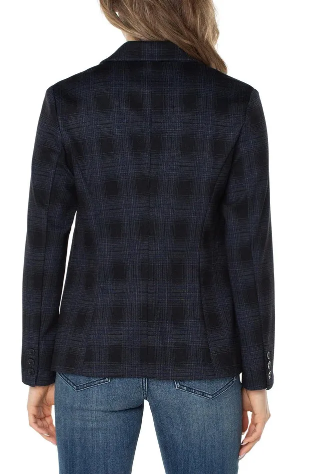 Liverpool Los Angeles FITTED BLAZER Black Dark Slate Tartan Plaid Women BLAZERS