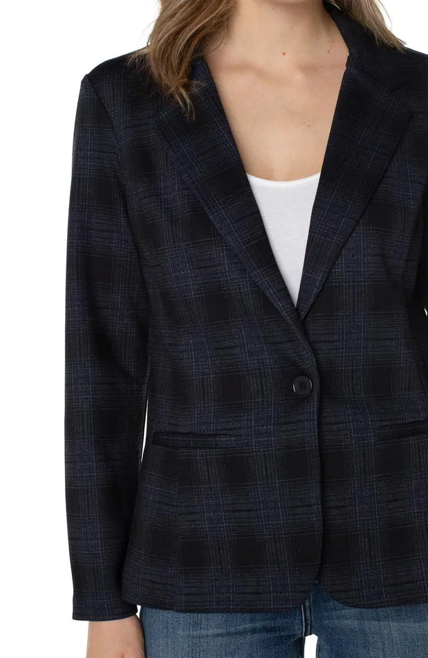 Liverpool Los Angeles FITTED BLAZER Black Dark Slate Tartan Plaid Women BLAZERS