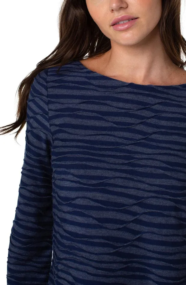 Liverpool Los Angeles FLARED SLEEVE BOAT NECK KNIT TOP Navy Spacedye Stripe Women KNIT TOPS