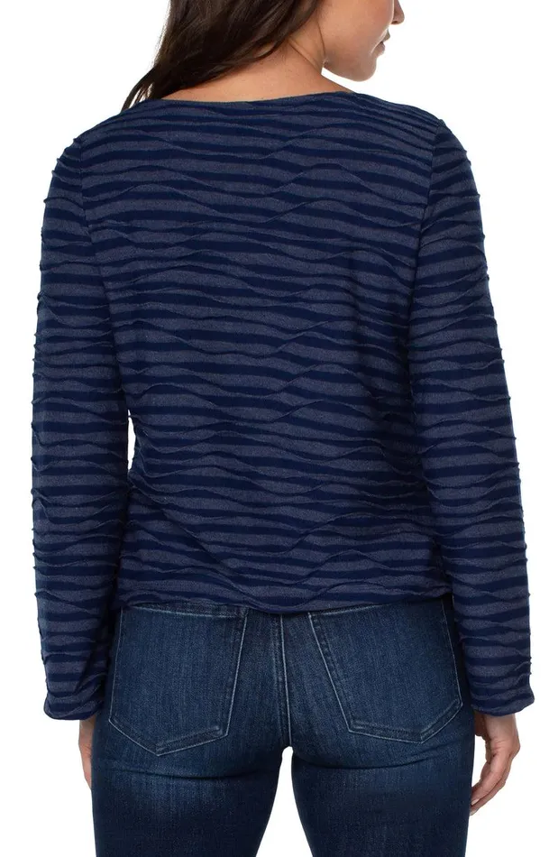 Liverpool Los Angeles FLARED SLEEVE BOAT NECK KNIT TOP Navy Spacedye Stripe Women KNIT TOPS