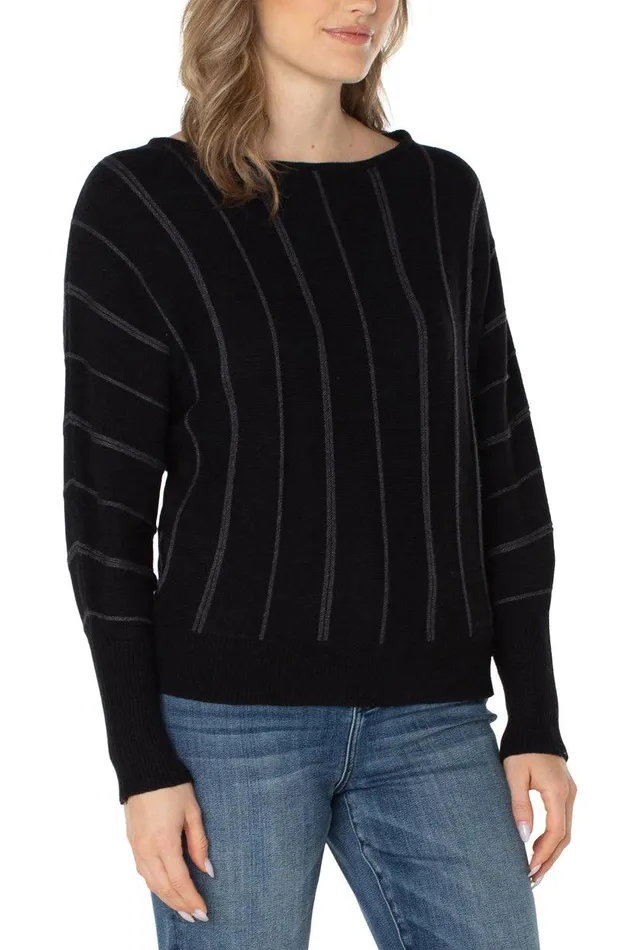 Liverpool Los Angeles LONG SLEEVE DOLMAN SWEATER WITH STRIPE Black Women SWEATERS