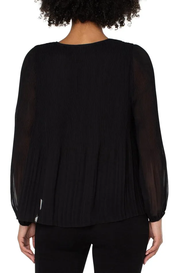 Liverpool Los Angeles LONG SLEEVE VNECK PLEATED TOP Black Women WOVEN TOPS