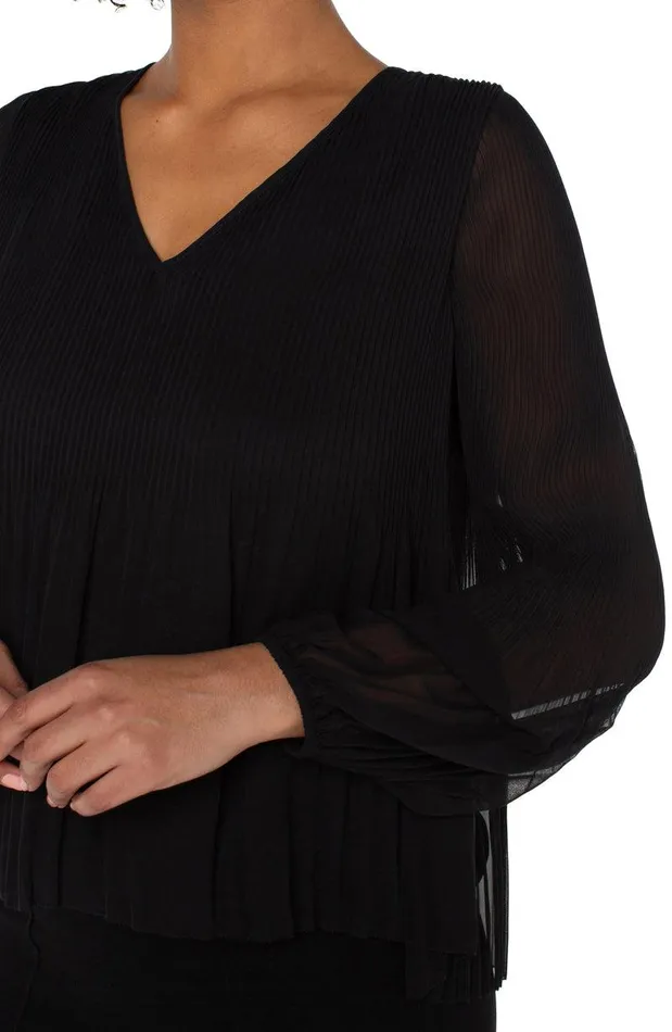 Liverpool Los Angeles LONG SLEEVE VNECK PLEATED TOP Black Women WOVEN TOPS