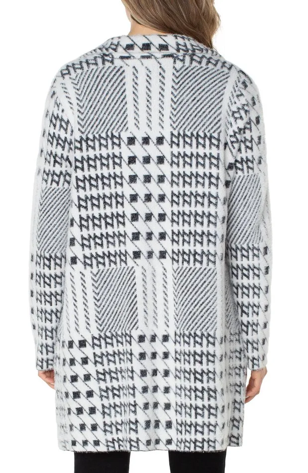 Liverpool Los Angeles OPEN FRONT COATIGAN SWEATER Black White Mixed Plaid Women COATIGANS