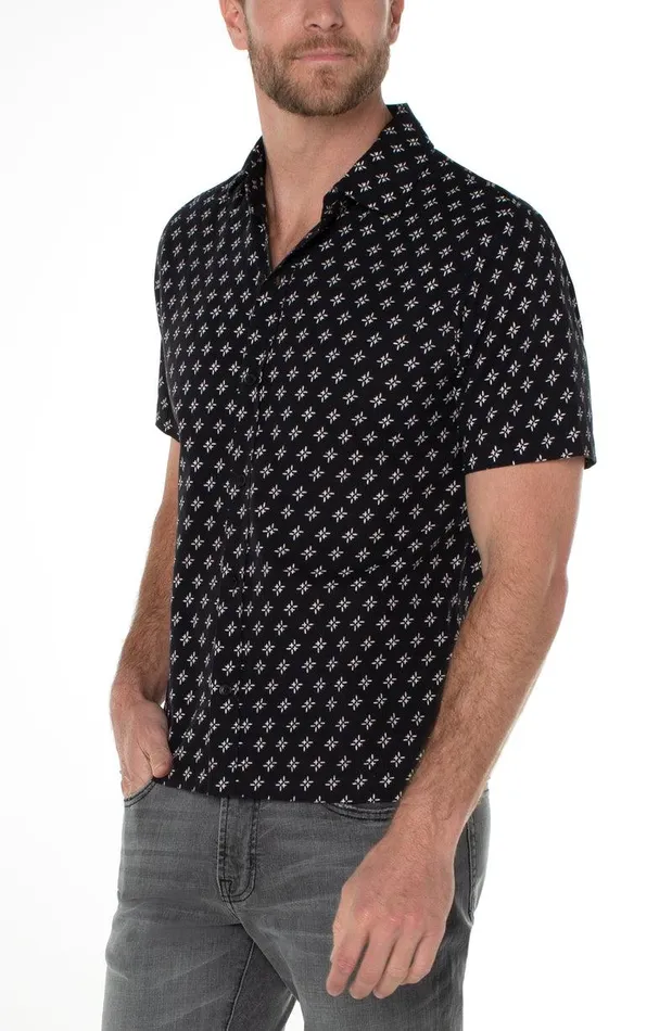 Liverpool Los Angeles PRINTED SHORT SLEEVE SHIRT Black Porcelain Men BUTTON DOWNS