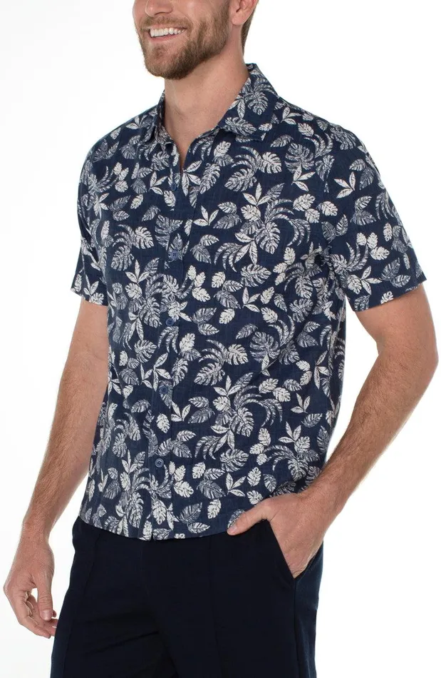 Liverpool Los Angeles PRINTED SHORT SLEEVE SHIRT Blue Porcelain Men BUTTON DOWNS