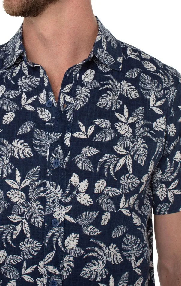Liverpool Los Angeles PRINTED SHORT SLEEVE SHIRT Blue Porcelain Men BUTTON DOWNS