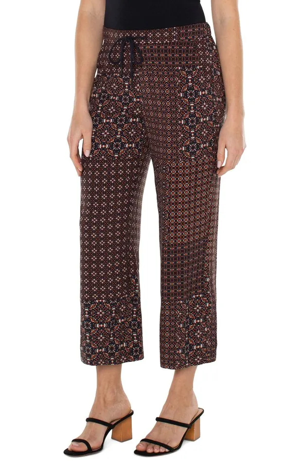 Liverpool Los Angeles PULL ON WIDE LEG CROP TROUSER Patchwork Geo Ditsy Women KNIT PULLONS