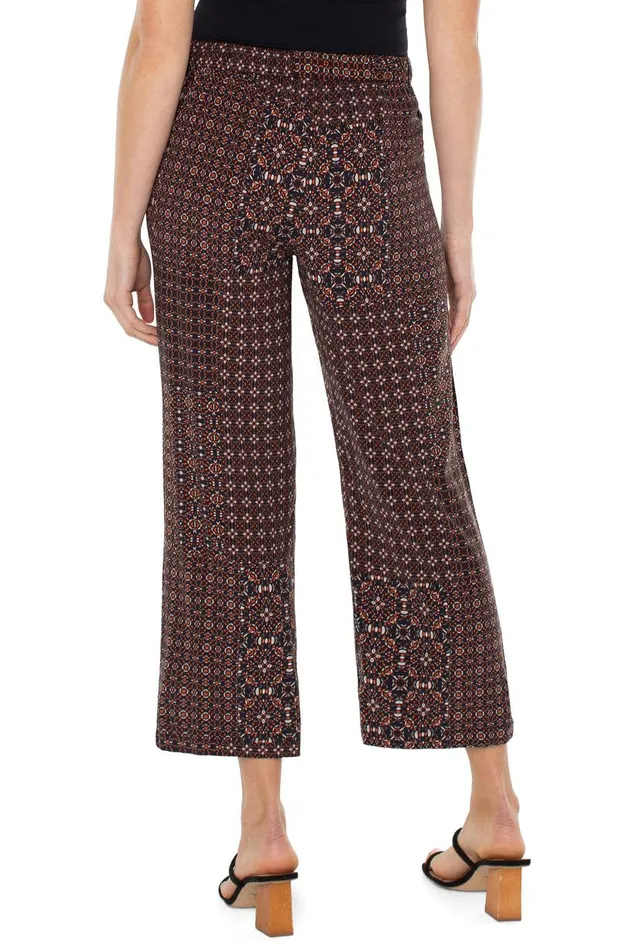 Liverpool Los Angeles PULL ON WIDE LEG CROP TROUSER Patchwork Geo Ditsy Women KNIT PULLONS
