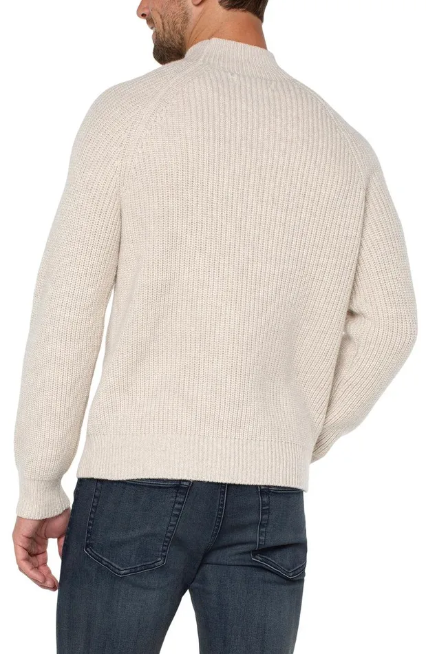 Liverpool Los Angeles SHAKER STITCH MOCK NECK SWEATER Oatmeal Multi Men SWEATERS