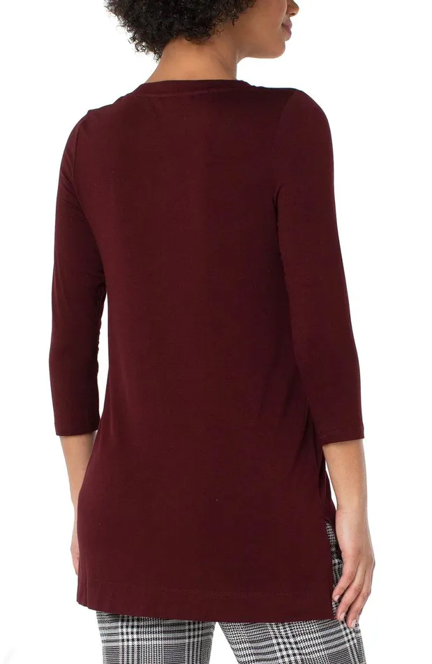 Liverpool Los Angeles VNECK 34 SLEEVE TOP Plum Diva Women TSHIRTS