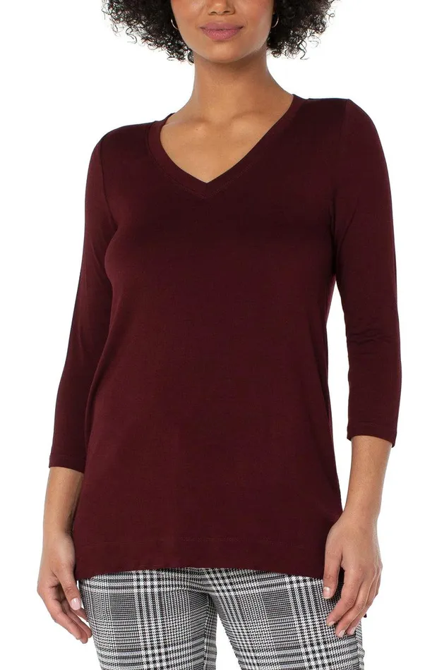 Liverpool Los Angeles VNECK 34 SLEEVE TOP Plum Diva Women TSHIRTS
