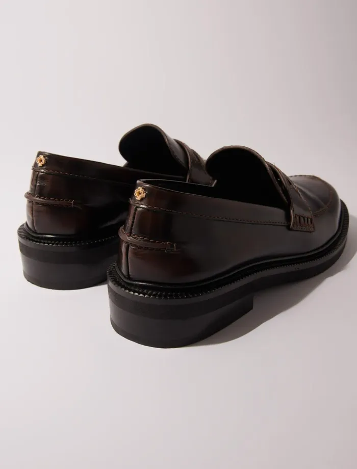 Loafers and Mules Women Maje Brushed Leather Loafers Dark Brown