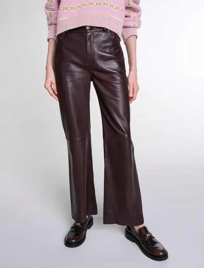 Loafers and Mules Women Maje Brushed Leather Loafers Dark Brown