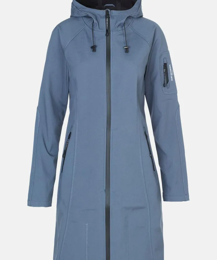 Long Soft Shell Raincoat 8211 Blue Grayness Rainwear Ilse Jacobsen Raincoats