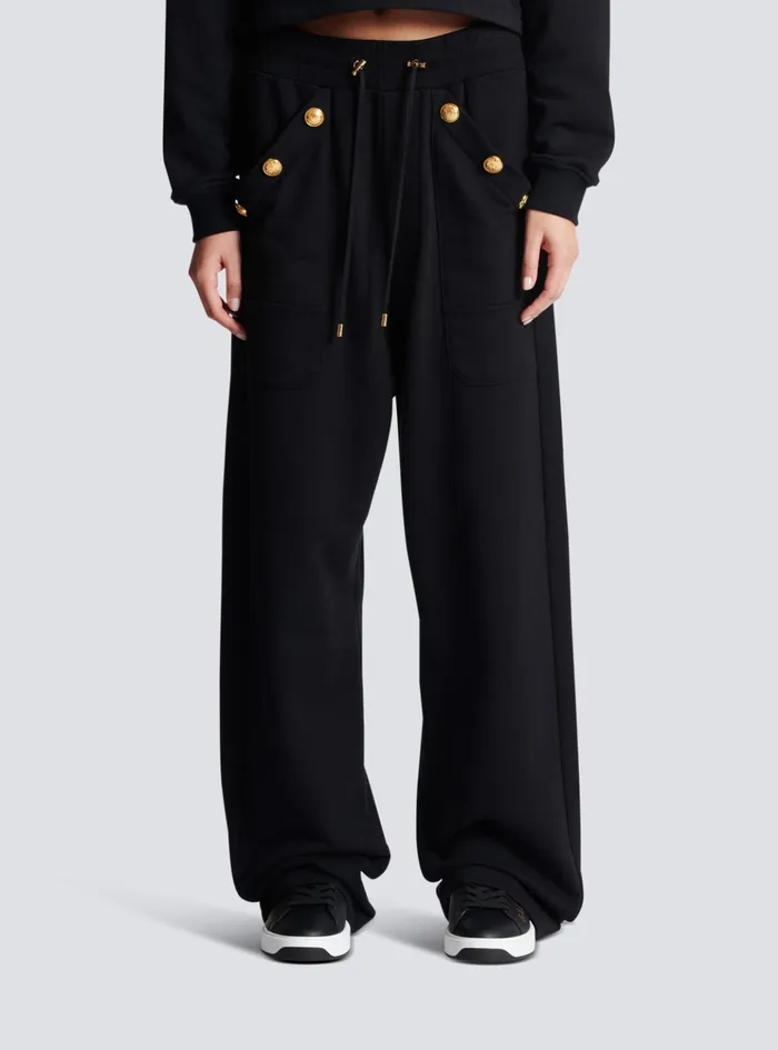 Loosefitting Buttoned Joggers Black Women Balmain Trousers And Shorts